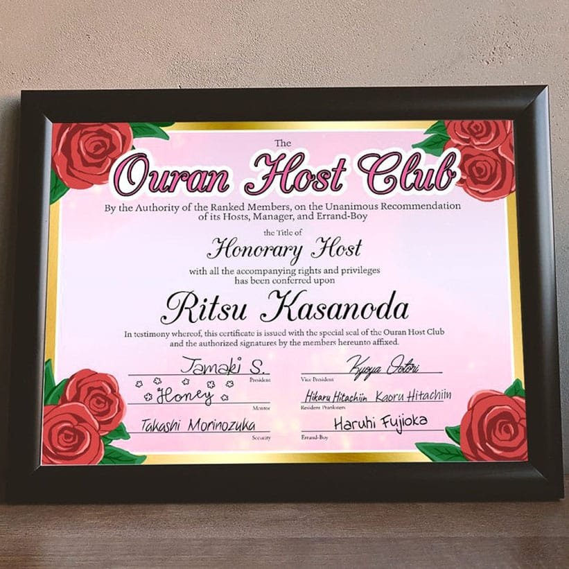 Ouran High Host Club Certificate